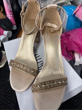 Dream Pairs Gold Jeweled Ankle-Strap Heels